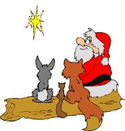 Santa and the animals are looking at the Christmas Star.