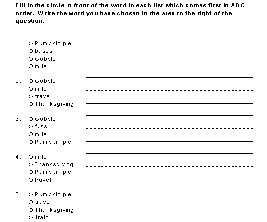 Gobble Poem Putting words in ABC order 