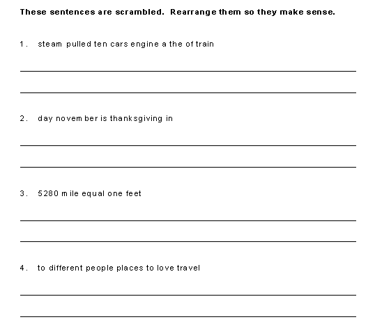 Gobble Scrambled Sentences Page One