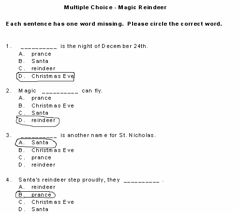 Magic Reindeer Multiple Choice Questions