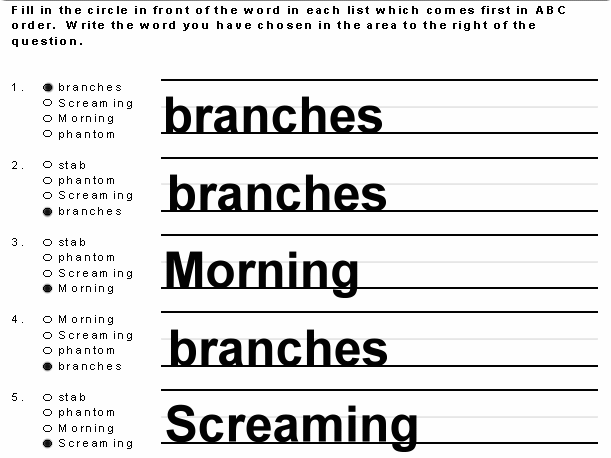 Phantom Trees Abc order of Words Solutions