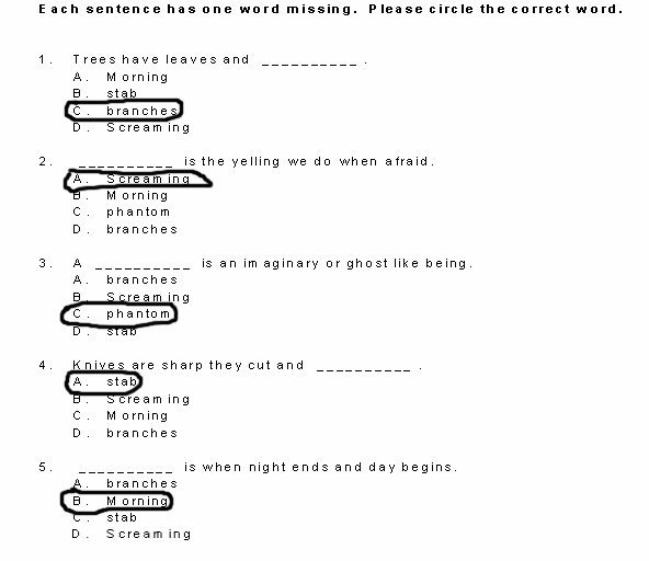 Phantom Trees Multiple Choice Solutions