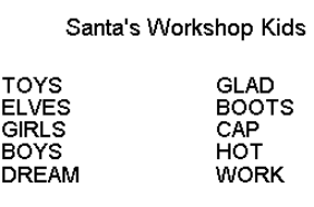 Santa's Workshop Kids Poem Word Search Clues