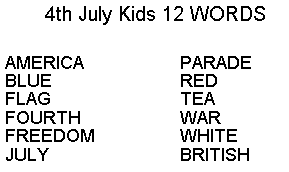 Kids 4th of July Word Search Words to find.