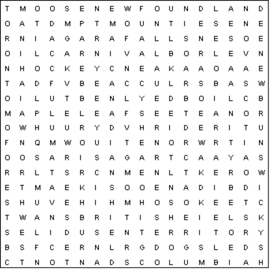Canada Word Search Puzzle