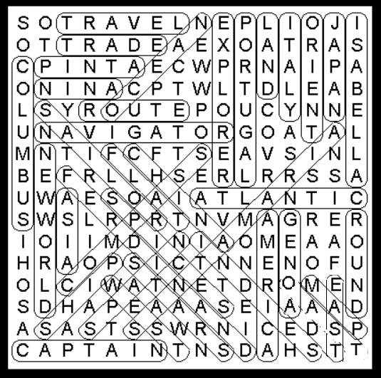 Columbus Day Deluxe Wordsearch Puzzle Solution
