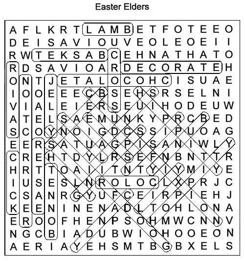 Solution to Easter Deluxe Word Search Puzzle.