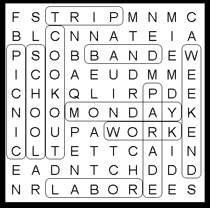 Labor Day Kids Word Search solution