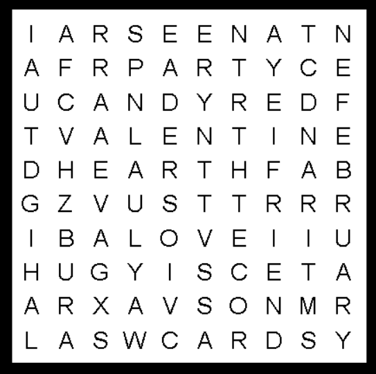Valentine's 10 word Kids Word Search