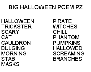 Big Halloween Poem Word Search Clues