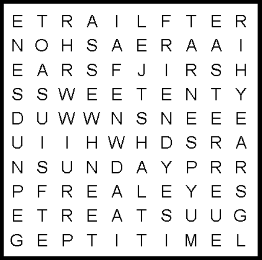 Bunnie Hoppin' Kids Wordsearch Puzzle.