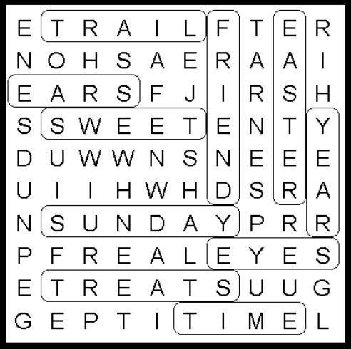 Bunnie Hoppin' Kids Wordsearch Puzzle Solution.