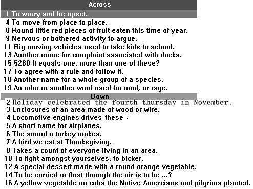 Middies and Elders Clues for Crossword