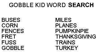 Clues for Kid's Word Search Puzzle Gobble 