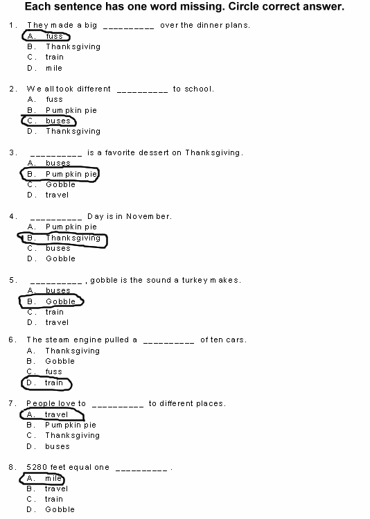 Gobble Multiple Choice Solutions