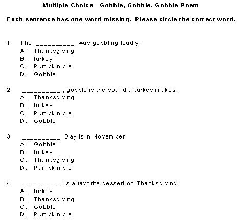 Gobble Revised poem Multiple Choice Questions