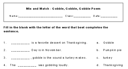 Gobble Revised Poem Mix and Match