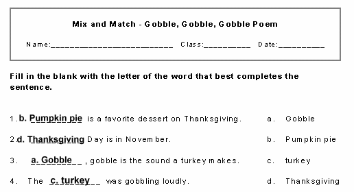 Gobble Revised Poem Mix and Match Solution