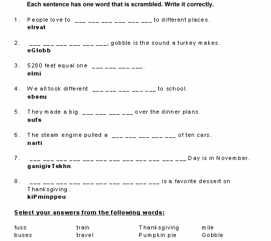 Gobble Poem Scrambled words with hints