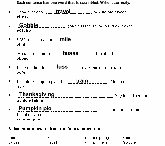 Gobble Poem Scrambled Words solution