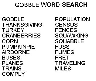 Middies and Elder's Gobble Poem Word Search