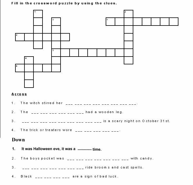 Halloween Poem Crossword fill ins no hints