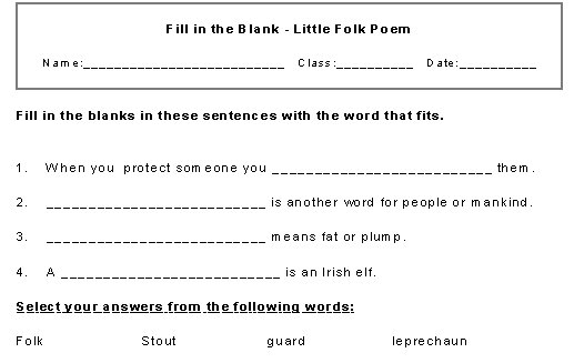 Little Folk Poem Fill-in Activity