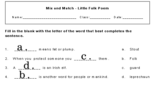 Little Folk Poem Kids Mix and Match Solution