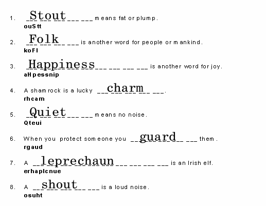 Little Folk Scrambled Word Solutions