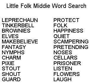 Little folk Middies Poem Word Search Words