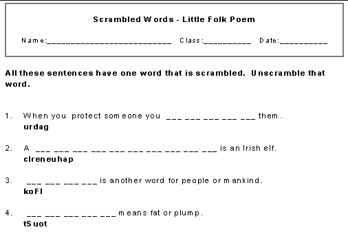 Little Folk Scrambled Words No hints