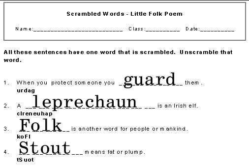 Little Folk Kids Scrambled Words solutions