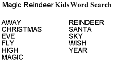 Magic Reindeer Kids Poem Word Search Clues