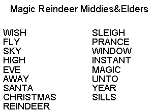 Magic Reindeer Middies Poem Word Search Clues