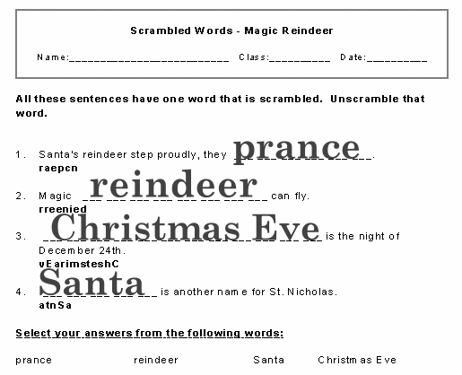 Magic Reindeer Scrambled Words with hints solution