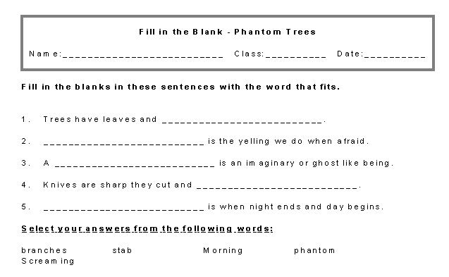 Phantom Trees Poem Mix and Match