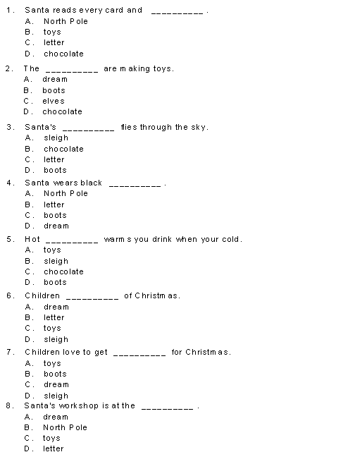 Santa's Workshop Multiple Choice Questions