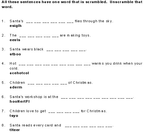 Santa's Workshop Scrambled Words No hints