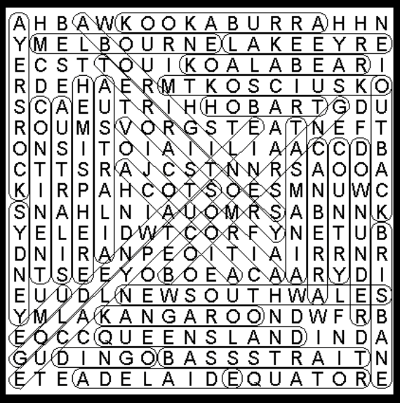 Aistralia Word Search Solution