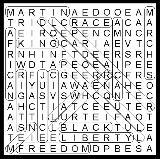 Martin Luther King Middies Word Search Solution