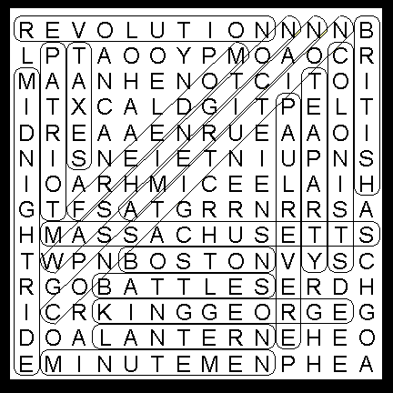 Patriot's Day Kids Word Search Solution