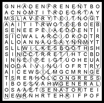 President's Day Middies Word Search Solution.