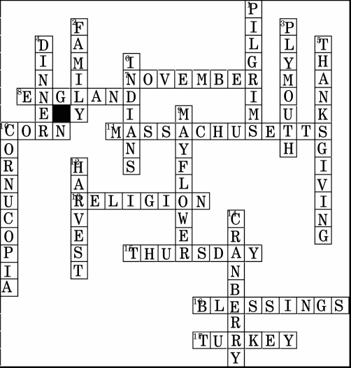 Middies Thanksgiving Crossword Puzzle Solution