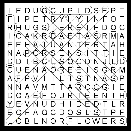 Valentine's Day Middies Word Search solution